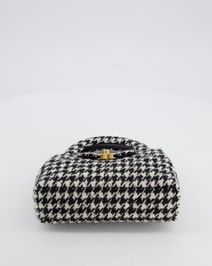 *HOT* Chanel Small Kelly Shopping Bag in Black & White Wool Houndstooth with Brushed Antique Gold Hardware