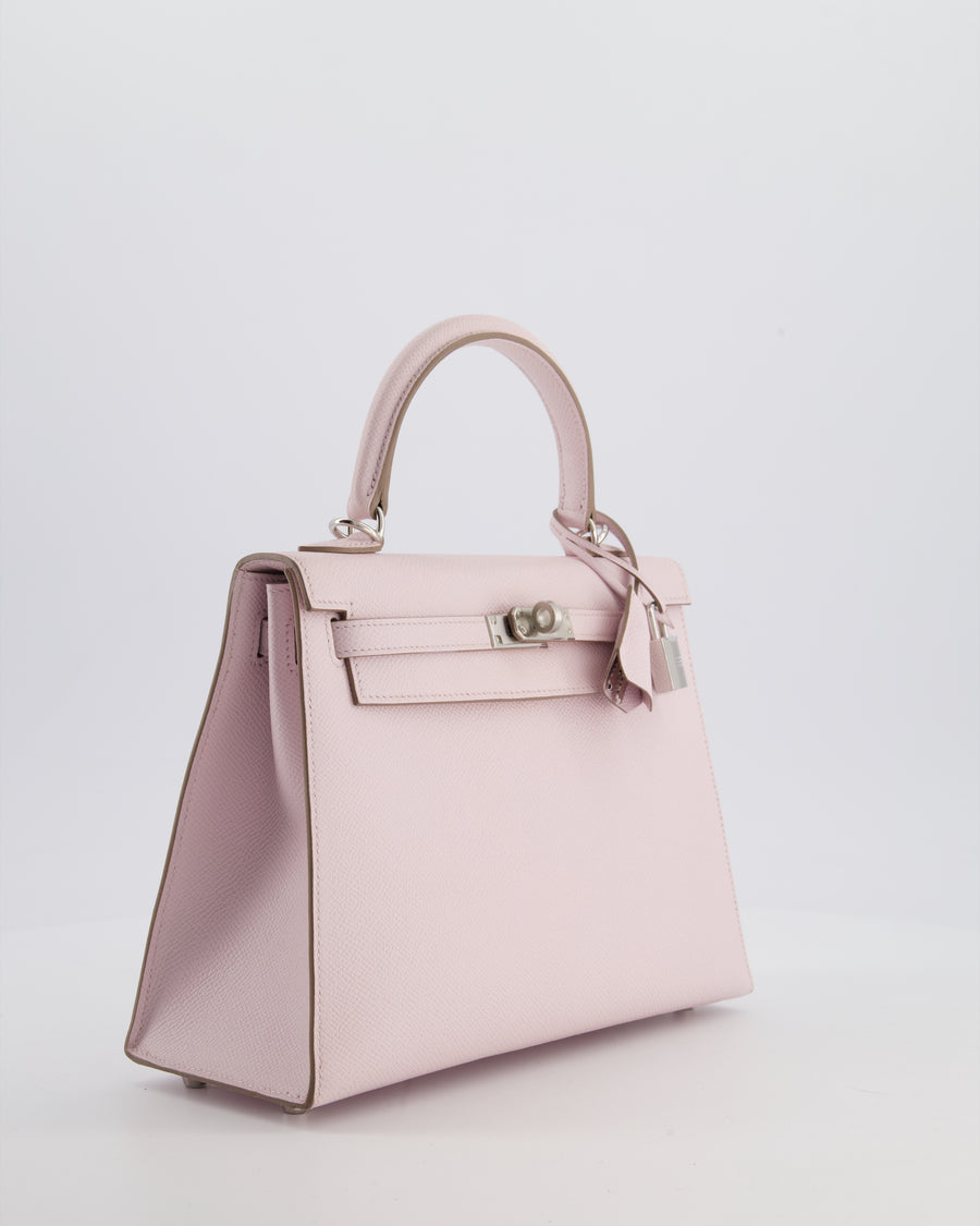 *VERY RARE* Hermès Kelly 25 Sellier Bag in Mauve Pale Epsom Leather with Palladium Hardware