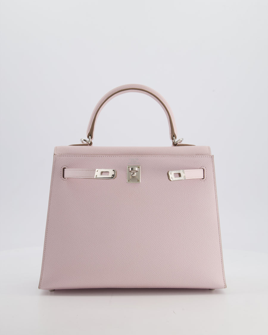 *VERY RARE* Hermès Kelly 25 Sellier Bag in Mauve Pale Epsom Leather with Palladium Hardware