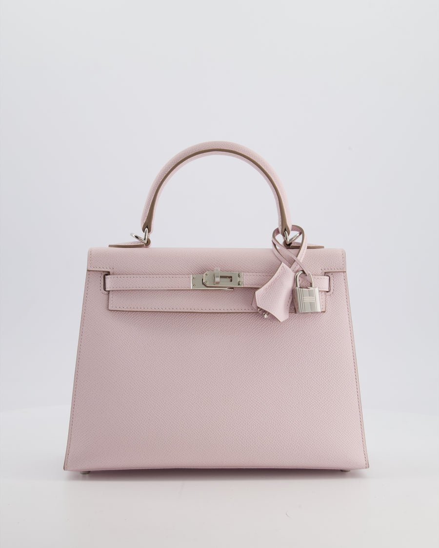 *VERY RARE* Hermès Kelly 25 Sellier Bag in Mauve Pale Epsom Leather with Palladium Hardware