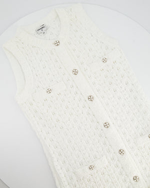 Chanel 24P White Knit Button Down Mini Dress with Pocket and CC Buttons Size FR 34 (UK 6)