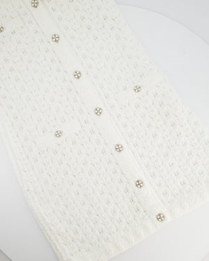 Chanel 24P White Knit Button Down Mini Dress with Pocket and CC Buttons Size FR 34 (UK 6)