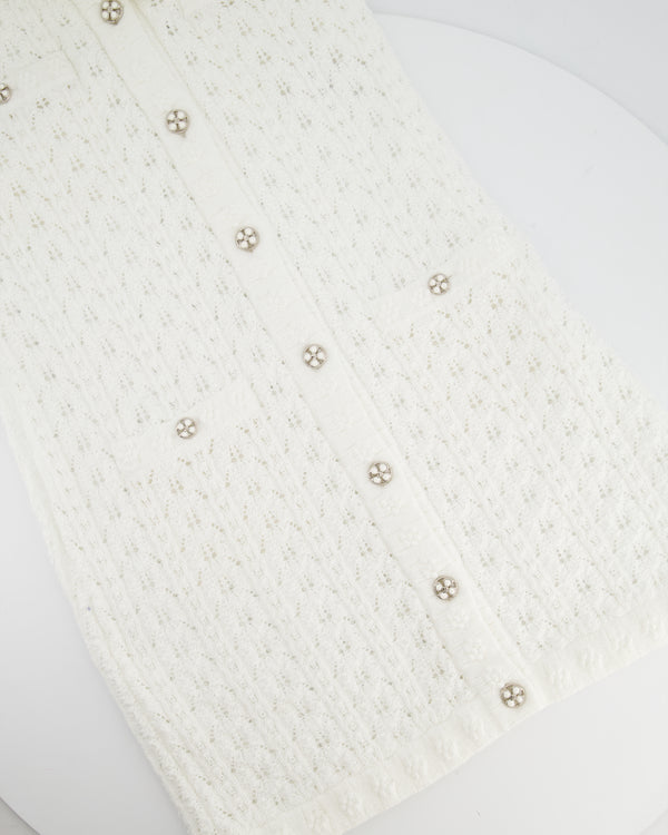 Chanel 24P White Knit Button Down Mini Dress with Pocket and CC Buttons Size FR 34 (UK 6)