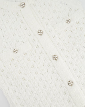 Chanel 24P White Knit Button Down Mini Dress with Pocket and CC Buttons Size FR 34 (UK 6)