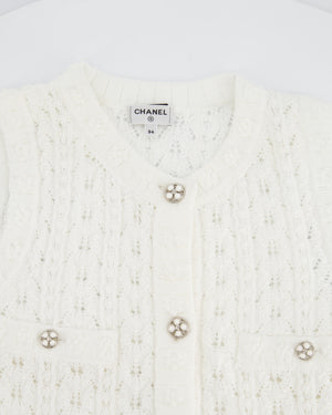Chanel 24P White Knit Button Down Mini Dress with Pocket and CC Buttons Size FR 34 (UK 6)