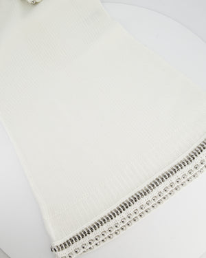 Paco Rabanne White Knitted Long Sleeve Dress with Silver Studs Detail Size M (UK 10)