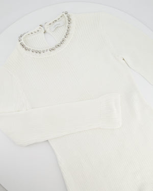 Paco Rabanne White Knitted Long Sleeve Dress with Silver Studs Detail Size M (UK 10)