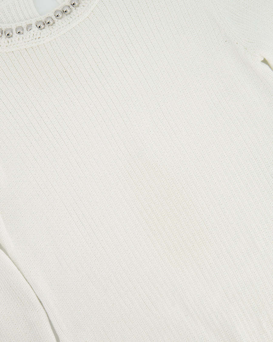 Paco Rabanne White Knitted Long Sleeve Dress with Silver Studs Detail Size M (UK 10)