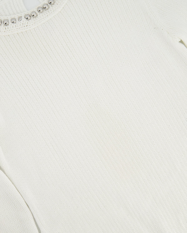 Paco Rabanne White Knitted Long Sleeve Dress with Silver Studs Detail Size M (UK 10)