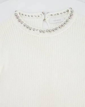 Paco Rabanne White Knitted Long Sleeve Dress with Silver Studs Detail Size M (UK 10)