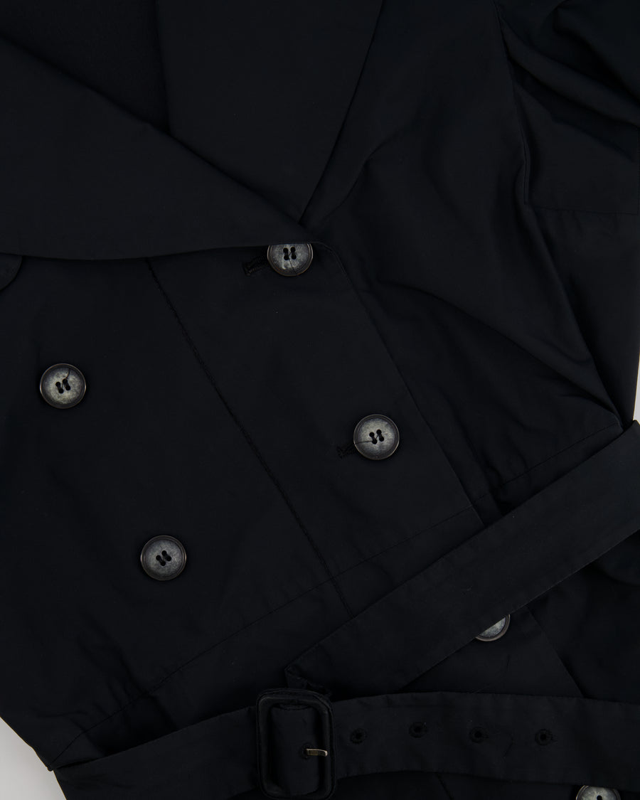 Miu Miu Black Belted Trench Coat with Marble Effect Buttons Detail Size IT 42 (UK 10)