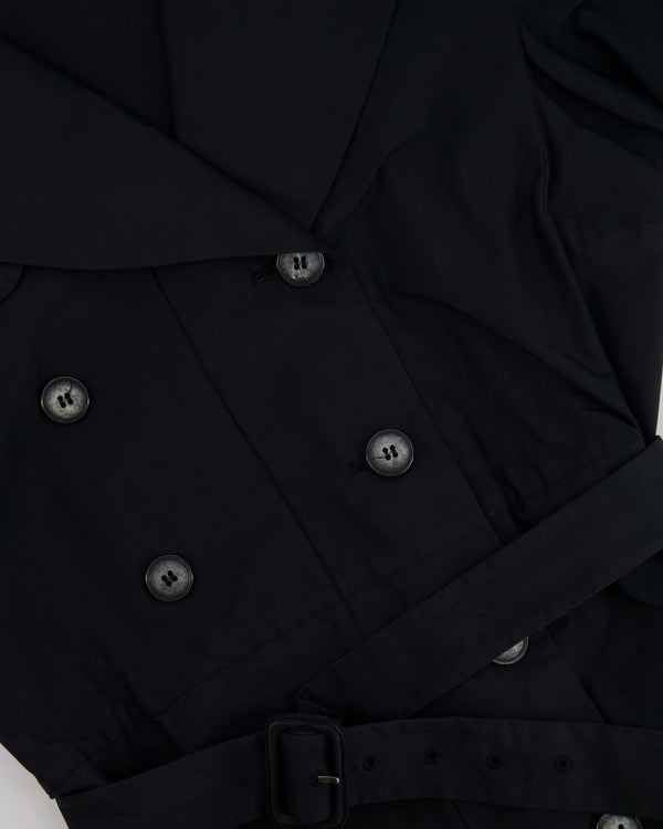 Miu Miu Black Belted Trench Coat with Marble Effect Buttons Detail Size IT 42 (UK 10)