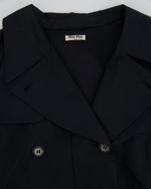 Miu Miu Black Belted Trench Coat with Marble Effect Buttons Detail Size IT 42 (UK 10)