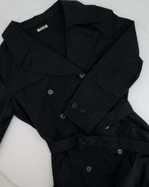 Miu Miu Black Belted Trench Coat with Marble Effect Buttons Detail Size IT 42 (UK 10)