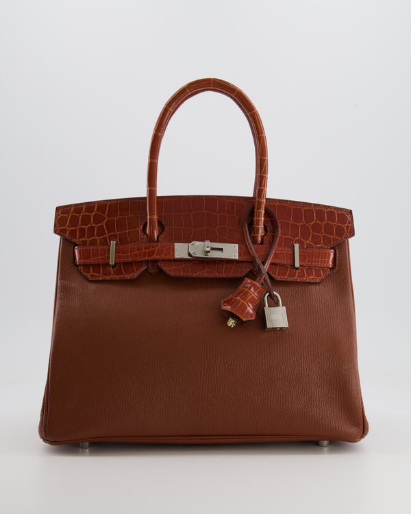 Hermès Birkin 30 Touch Bag in Miel Chèvre Mysore and Crocodile Niloticus Leather with Palladium Hardware