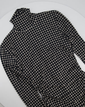 Norma Kamali Black and beige Houndstooth Ruched Long Sleeve Mini Dress Size S (UK 8)