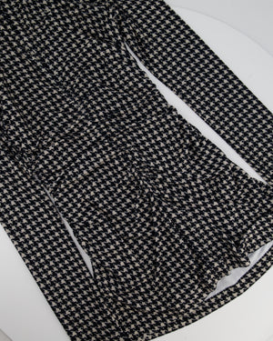 Norma Kamali Black and beige Houndstooth Ruched Long Sleeve Mini Dress Size S (UK 8)