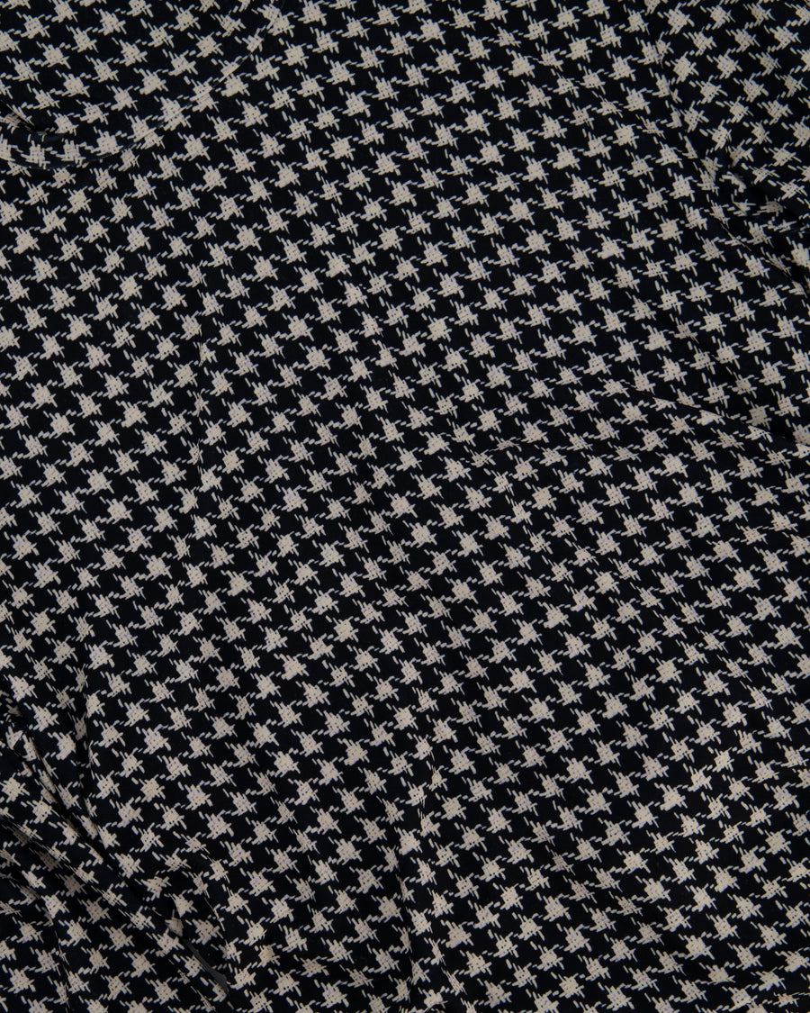 Norma Kamali Black and beige Houndstooth Ruched Long Sleeve Mini Dress Size S (UK 8)