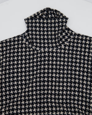 Norma Kamali Black and beige Houndstooth Ruched Long Sleeve Mini Dress Size S (UK 8)