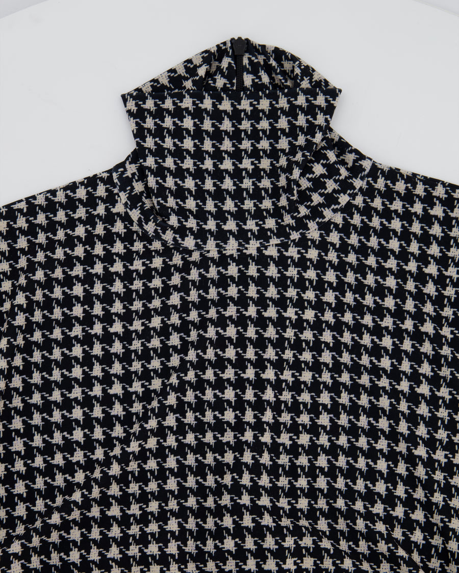 Norma Kamali Black and beige Houndstooth Ruched Long Sleeve Mini Dress Size S (UK 8)