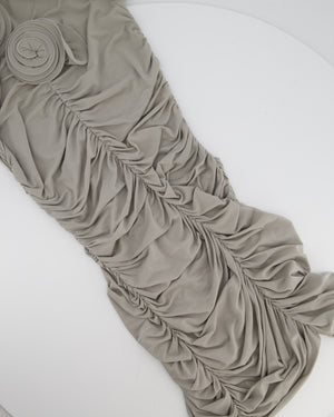 Magda Butrym Grey Ruched Stretch-Jersey Mini Dress with 3D Flower Appliqué Size FR 36 (UK 8)