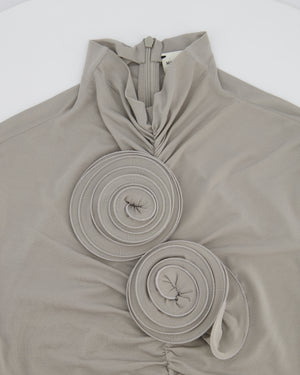 Magda Butrym Grey Ruched Stretch-Jersey Mini Dress with 3D Flower Appliqué Size FR 36 (UK 8)