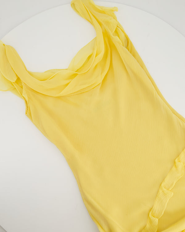 Saloni Pastel Yellow Renu Draped Ruffle Silk Blend Maxi Dress Size UK UK 8