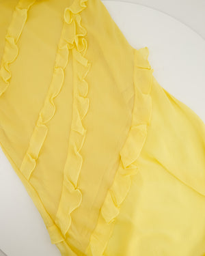 Saloni Pastel Yellow Renu Draped Ruffle Silk Blend Maxi Dress Size UK UK 8