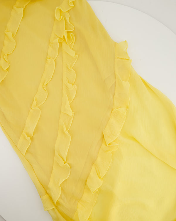 Saloni Pastel Yellow Renu Draped Ruffle Silk Blend Maxi Dress Size UK UK 8