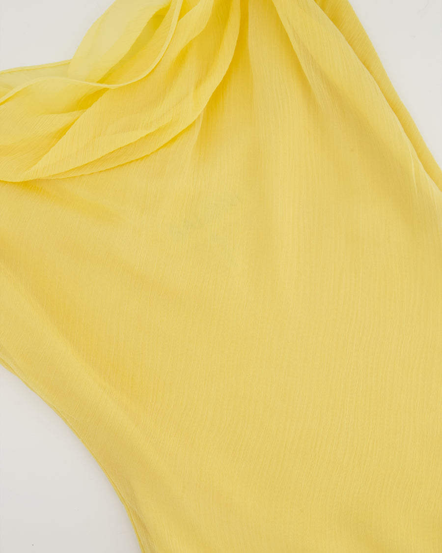 Saloni Pastel Yellow Renu Draped Ruffle Silk Blend Maxi Dress Size UK UK 8