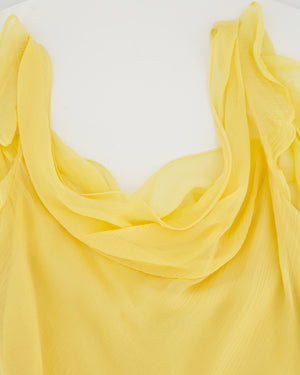 Saloni Pastel Yellow Renu Draped Ruffle Silk Blend Maxi Dress Size UK UK 8