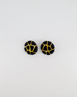 Chanel 2005 Vintage Black Velours and Gold Giraffe Clip On Earrings