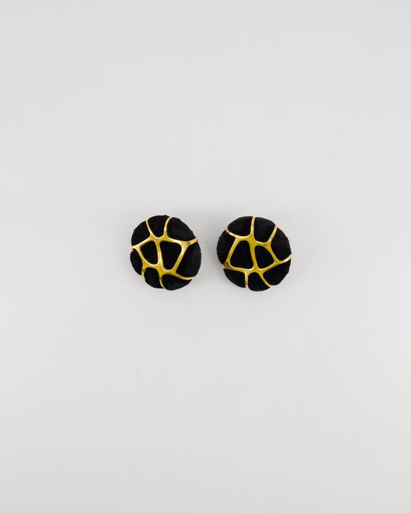 Chanel 2005 Vintage Black Velours and Gold Giraffe Clip On Earrings