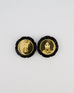 Chanel 2005 Vintage Black Velours and Gold Giraffe Clip On Earrings