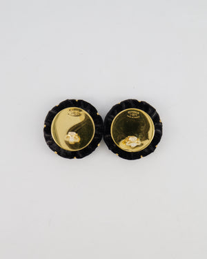 Chanel 2005 Vintage Black Velours and Gold Giraffe Clip On Earrings