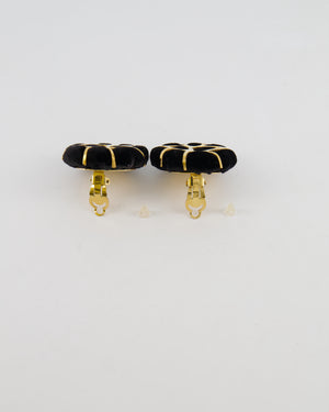 Chanel 2005 Vintage Black Velours and Gold Giraffe Clip On Earrings