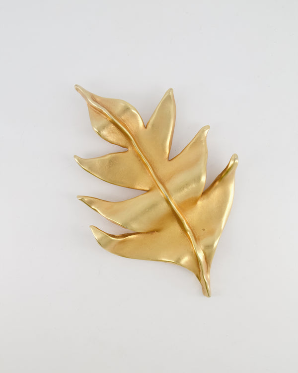 Chanel 2003 Vintage Large Brushed Gold Leaf Brooch