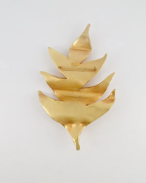 Chanel 2003 Vintage Large Brushed Gold Leaf Brooch