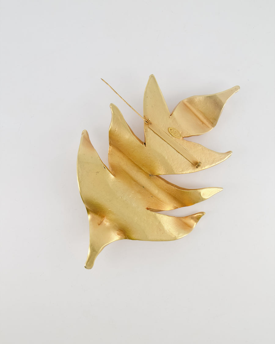 Chanel 2003 Vintage Large Brushed Gold Leaf Brooch