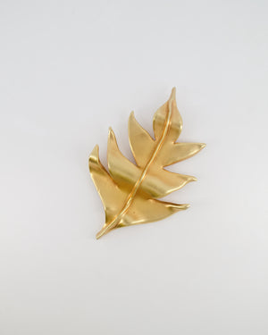 Chanel 2003 Vintage Large Brushed Gold Leaf Brooch