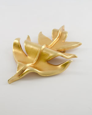 Chanel 2003 Vintage Large Brushed Gold Leaf Brooch