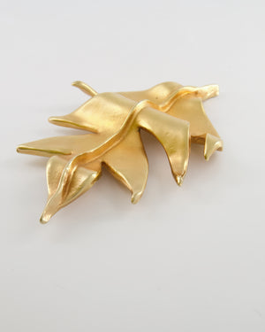 Chanel 2003 Vintage Large Brushed Gold Leaf Brooch