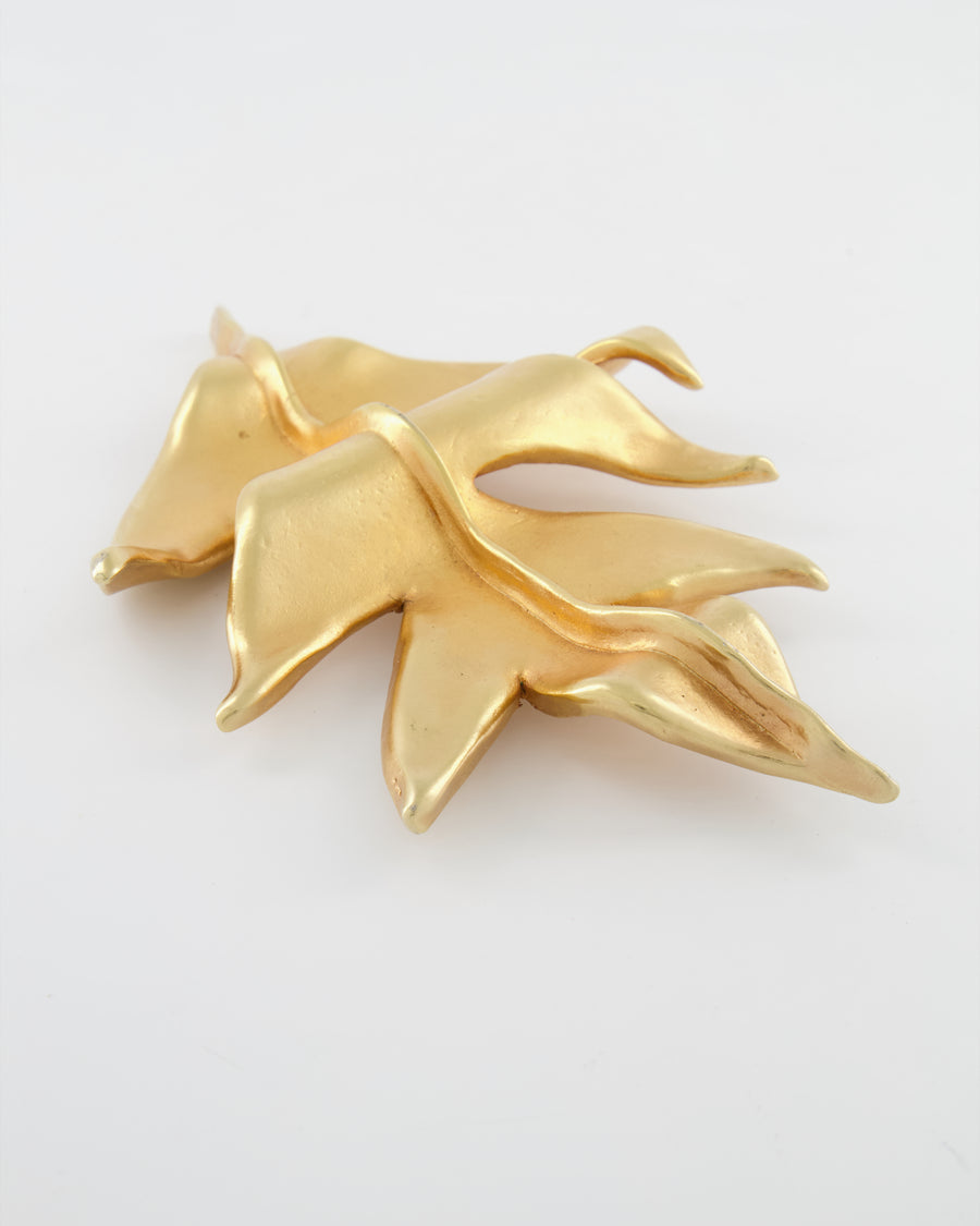 Chanel 2003 Vintage Large Brushed Gold Leaf Brooch