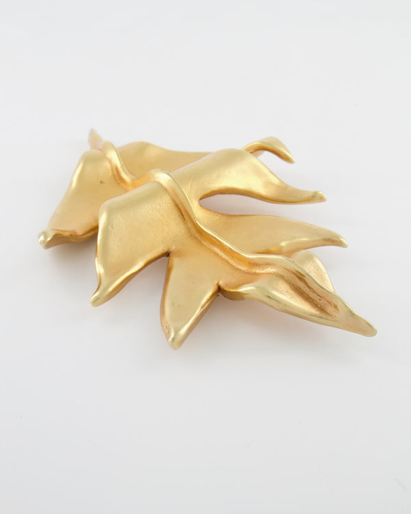 Chanel 2003 Vintage Large Brushed Gold Leaf Brooch