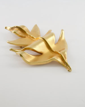 Chanel 2003 Vintage Large Brushed Gold Leaf Brooch