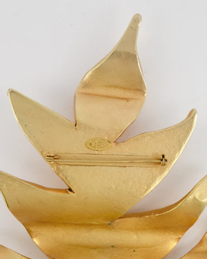 Chanel 2003 Vintage Large Brushed Gold Leaf Brooch