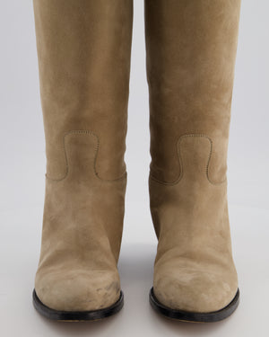 Hermès Beige Sable Jumping Boots in Suede Leather with Palladium Buckle Size EU 37.5 RRP £2300