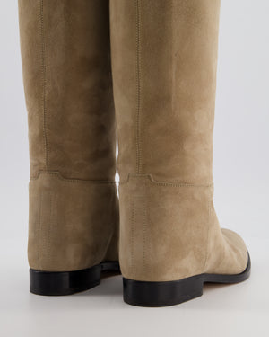 Hermès Beige Sable Jumping Boots in Suede Leather with Palladium Buckle Size EU 37.5 RRP £2300