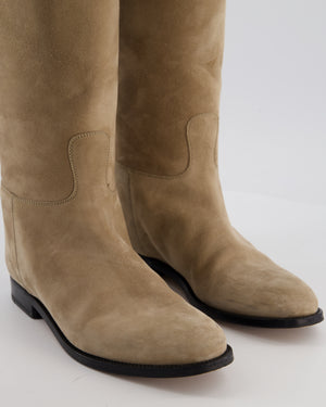Hermès Beige Sable Jumping Boots in Suede Leather with Palladium Buckle Size EU 37.5 RRP £2300