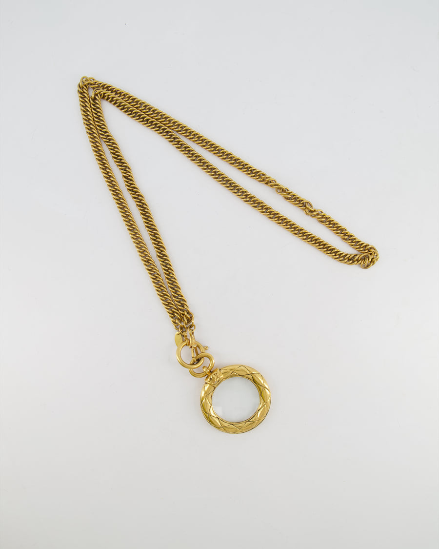Chanel 1992 Vintage Gold Magnifying Glass Pendant CC Chain Necklace